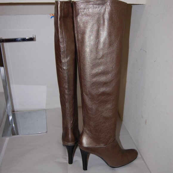 US8❤️Stuart Weitzman Bronze Metallic leather Knee High Heels Tall OTK Boots - Picture 7 of 11